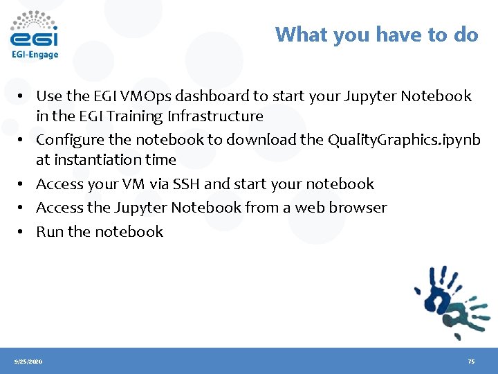 What you have to do • Use the EGI VMOps dashboard to start your