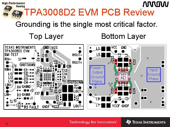 TPA 3008 D 2 EVM PCB Review Grounding is the single most critical factor. TPA 3008 D 2 EVM PCB Review Grounding is the single most critical factor.