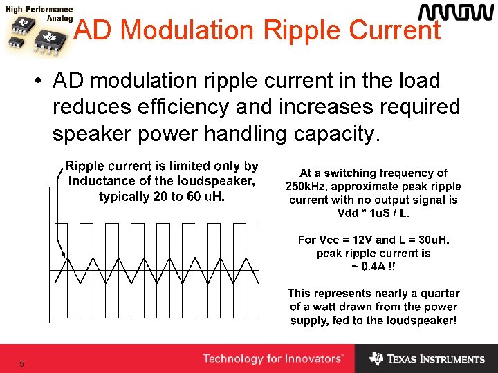 AD Modulation Ripple Current • AD modulation ripple current in the load reduces efficiency AD Modulation Ripple Current • AD modulation ripple current in the load reduces efficiency