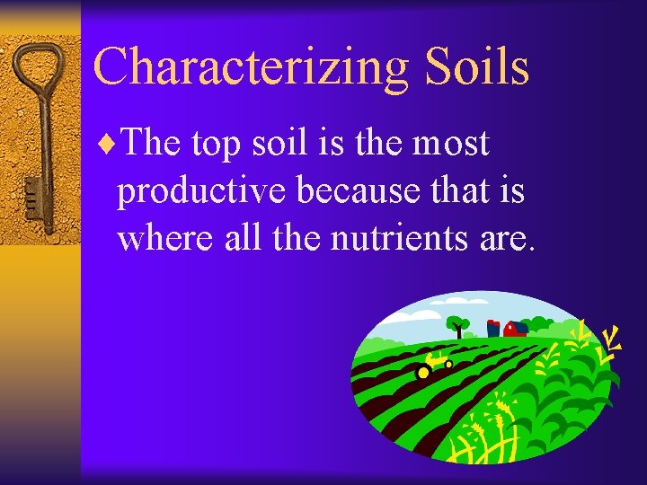 Characterizing Soils ¨The top soil is the most productive because that is where all