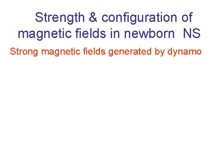 　Strength & configuration of magnetic fields in newborn NS Strong magnetic fields generated by