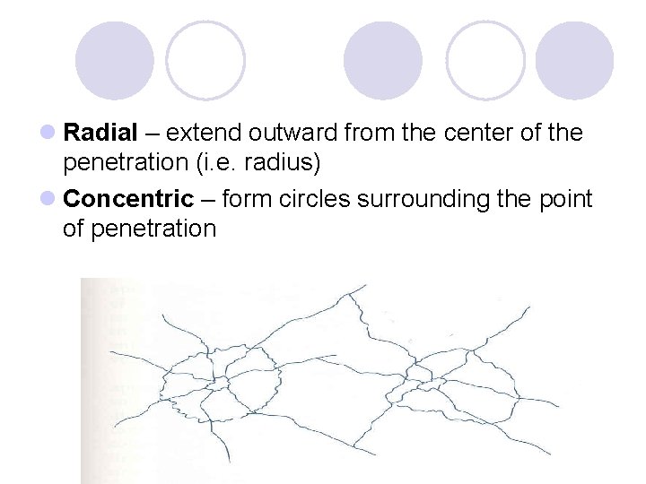 l Radial – extend outward from the center of the penetration (i. e. radius)
