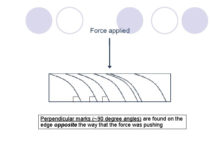 Perpendicular marks (~90 degree angles) are found on the edge opposite the way that