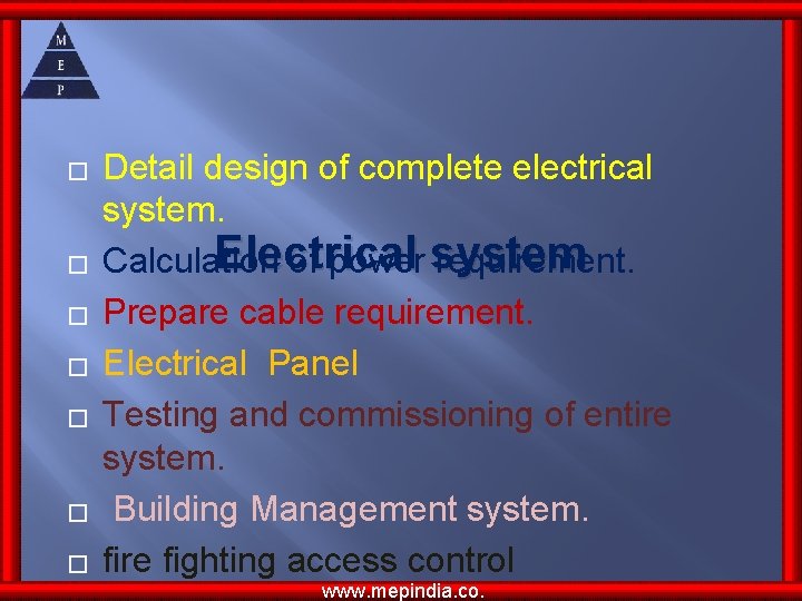 � � � � Detail design of complete electrical system. Electrical system Calculation of � � � � Detail design of complete electrical system. Electrical system Calculation of