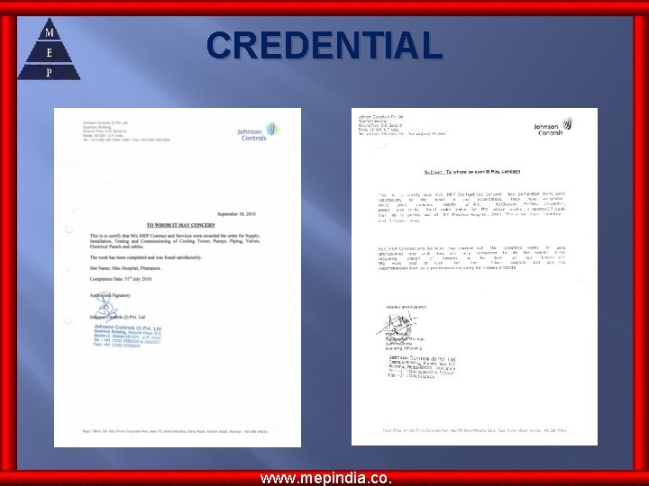CREDENTIAL www. mepindia. co. CREDENTIAL www. mepindia. co.
