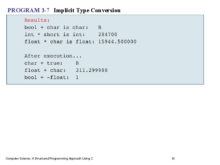 PROGRAM 3 -7 Implicit Type Conversion Computer Science: A Structured Programming Approach Using C