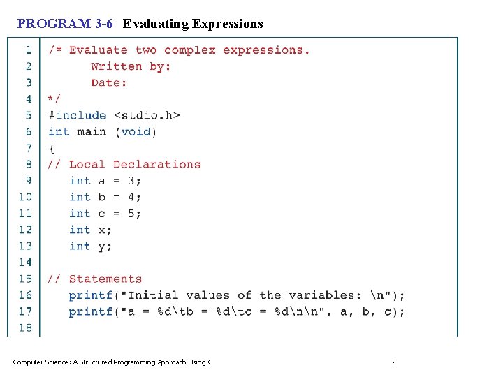 PROGRAM 3 -6 Evaluating Expressions Computer Science: A Structured Programming Approach Using C 2