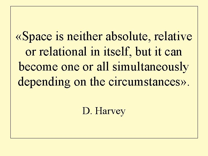  «Space is neither absolute, relative or relational in itself, but it can become