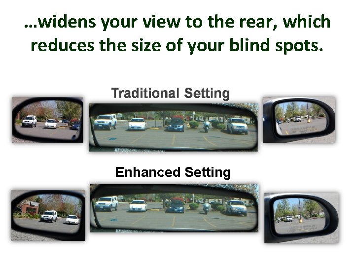 …widens your view to the rear, which reduces the size of your blind spots.