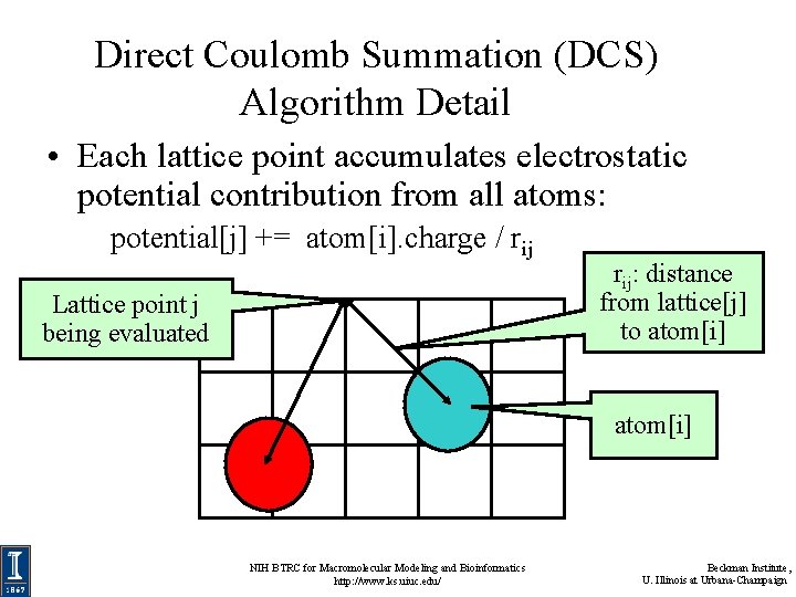 Direct Coulomb Summation (DCS) Algorithm Detail • Each lattice point accumulates electrostatic potential contribution