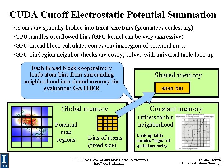 CUDA Cutoff Electrostatic Potential Summation • Atoms are spatially hashed into fixed-size bins (guarantees