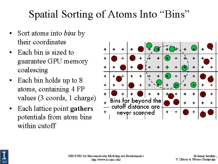 Spatial Sorting of Atoms Into “Bins” • Sort atoms into bins by their coordinates