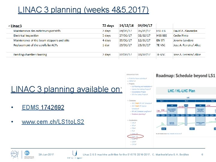 LINAC 3 planning (weeks 4&5, 2017) LINAC 3 planning available on: • EDMS 1742692