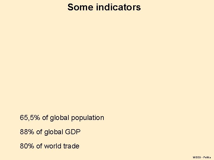 Some indicators 65, 5% of global population 88% of global GDP 80% of world Some indicators 65, 5% of global population 88% of global GDP 80% of world
