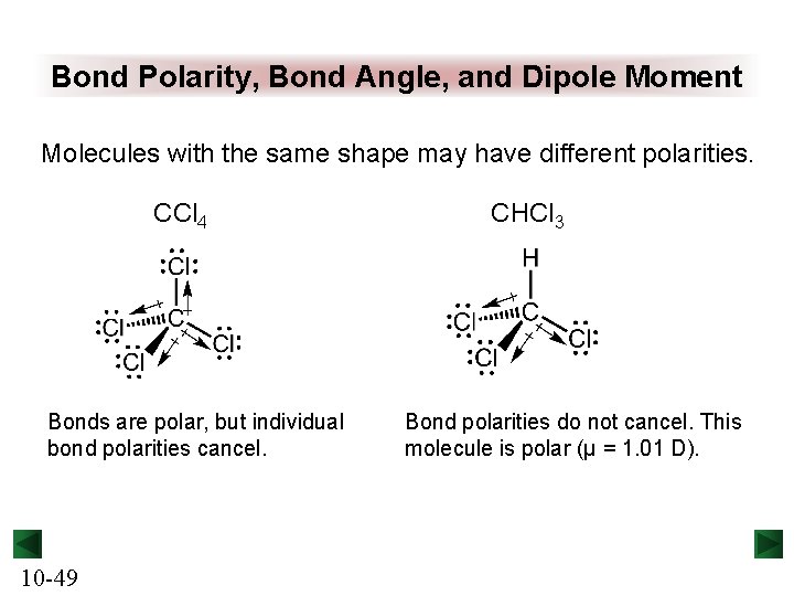 Bond Polarity, Bond Angle, and Dipole Moment Molecules with the same shape may have