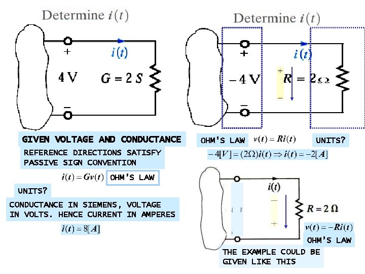 GIVEN VOLTAGE AND CONDUCTANCE OHM’S LAW UNITS? REFERENCE DIRECTIONS SATISFY PASSIVE SIGN CONVENTION OHM’S