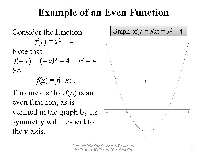 Example of an Even Function Consider the function f(x) = x 2 – 4.