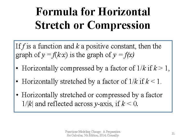 Formula for Horizontal Stretch or Compression If f is a function and k a