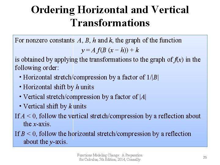 Ordering Horizontal and Vertical Transformations For nonzero constants A, B, h and k, the