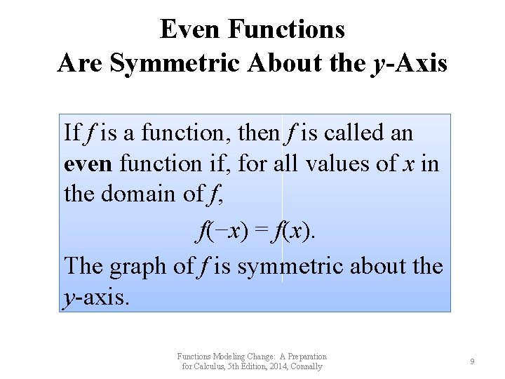 Even Functions Are Symmetric About the y-Axis If f is a function, then f