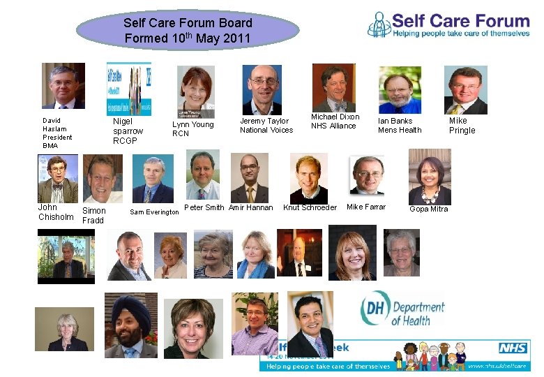 Self Care Forum Board Formed 10 th May 2011 David Haslam President BMA John