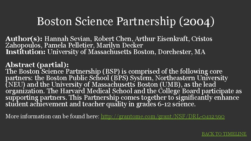 Boston Science Partnership (2004) Author(s): Hannah Sevian, Robert Chen, Arthur Eisenkraft, Cristos Zahopoulos, Pamela Boston Science Partnership (2004) Author(s): Hannah Sevian, Robert Chen, Arthur Eisenkraft, Cristos Zahopoulos, Pamela