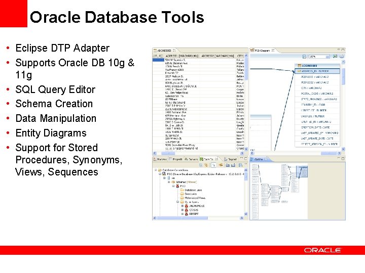 Oracle Database Tools • Eclipse DTP Adapter • Supports Oracle DB 10 g &