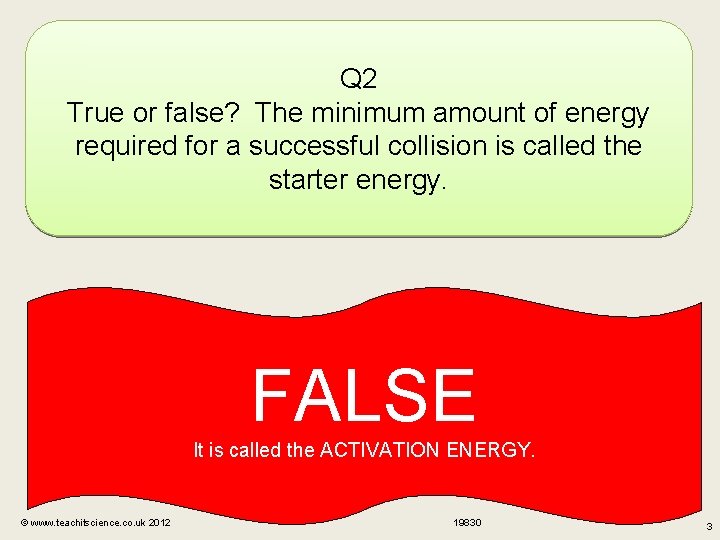 Q 2 True or false? The minimum amount of energy required for a successful