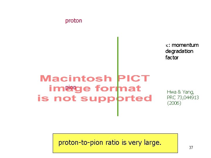 proton k: momentum degradation factor pion proton-to-pion ratio is very large. Hwa & Yang,