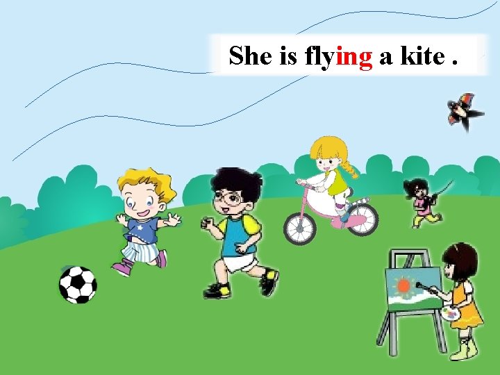 She is flying a kite. 