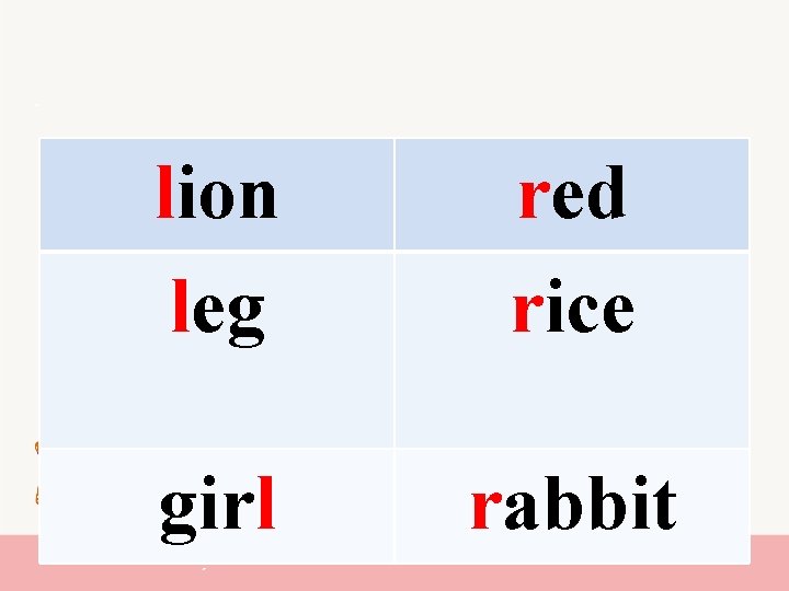 lion leg red rice girl rabbit 