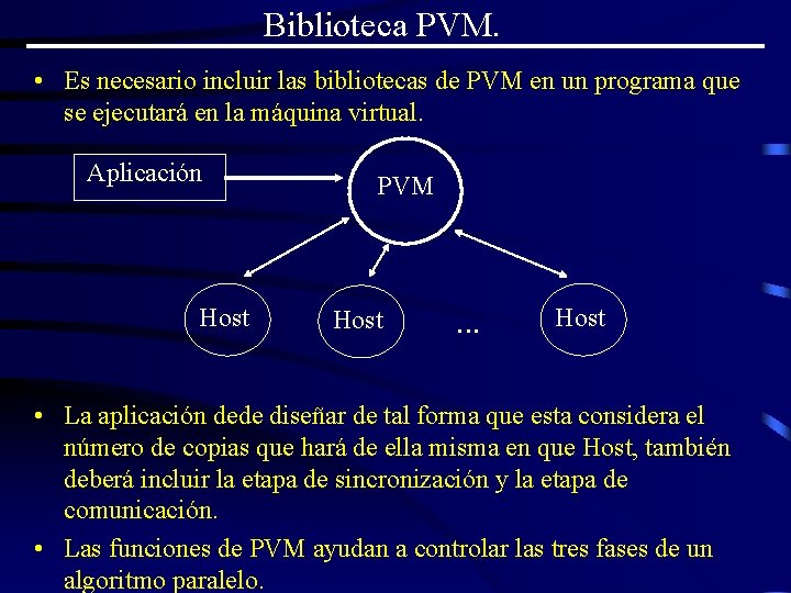 Biblioteca PVM. • Es necesario incluir las bibliotecas de PVM en un programa que