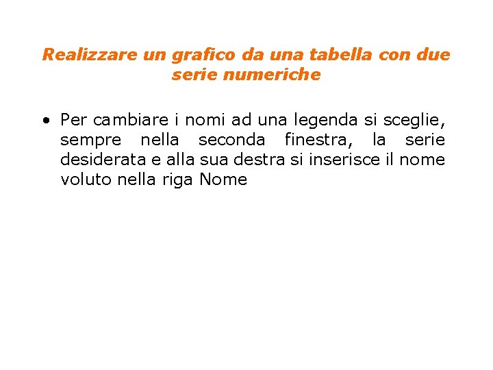 Realizzare un grafico da una tabella con due serie numeriche • Per cambiare i