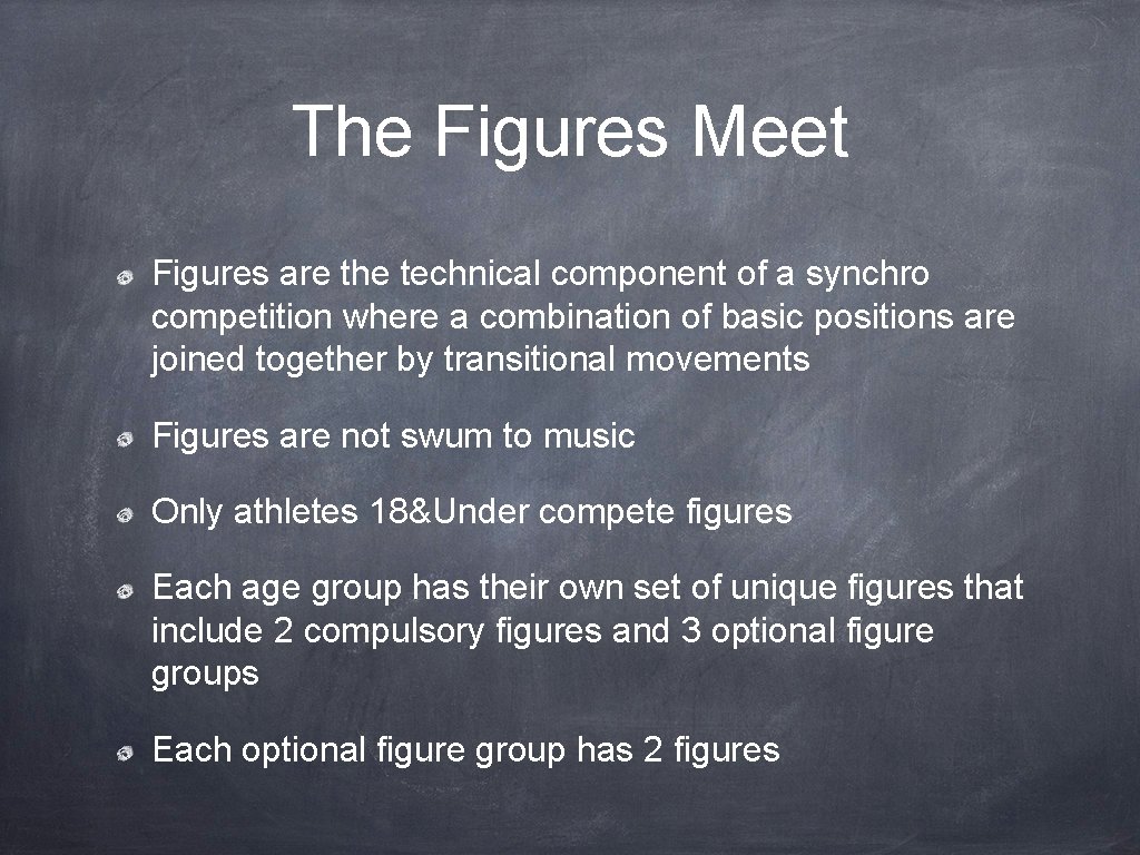 The Figures Meet Figures are the technical component of a synchro competition where a