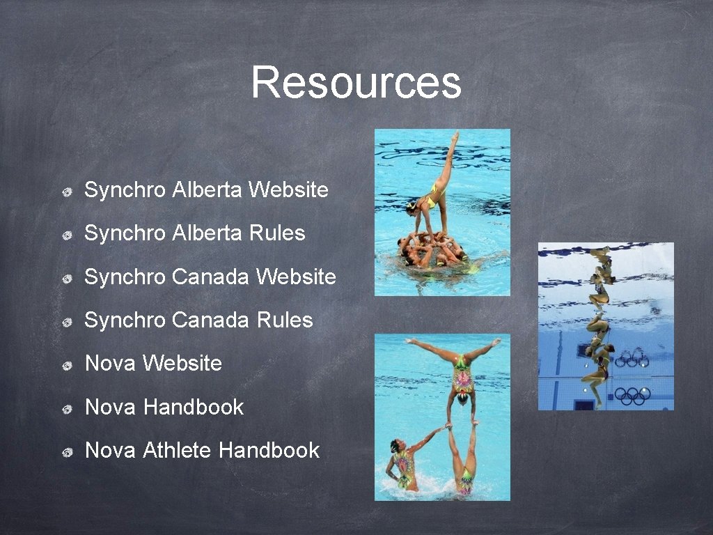 Resources Synchro Alberta Website Synchro Alberta Rules Synchro Canada Website Synchro Canada Rules Nova