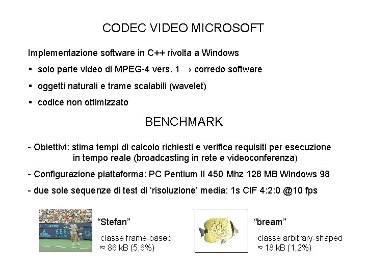 CODEC VIDEO MICROSOFT Implementazione software in C++ rivolta a Windows § solo parte video