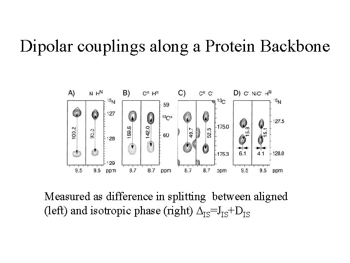 Dipolar couplings along a Protein Backbone Measured as difference in splitting between aligned (left)