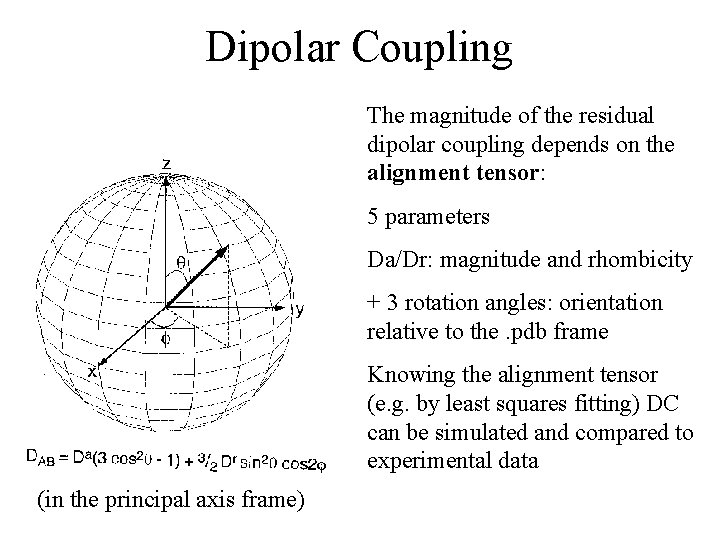 Dipolar Coupling The magnitude of the residual dipolar coupling depends on the alignment tensor: