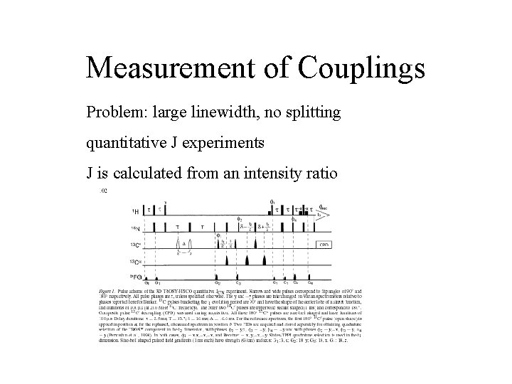 Measurement of Couplings Problem: large linewidth, no splitting quantitative J experiments J is calculated