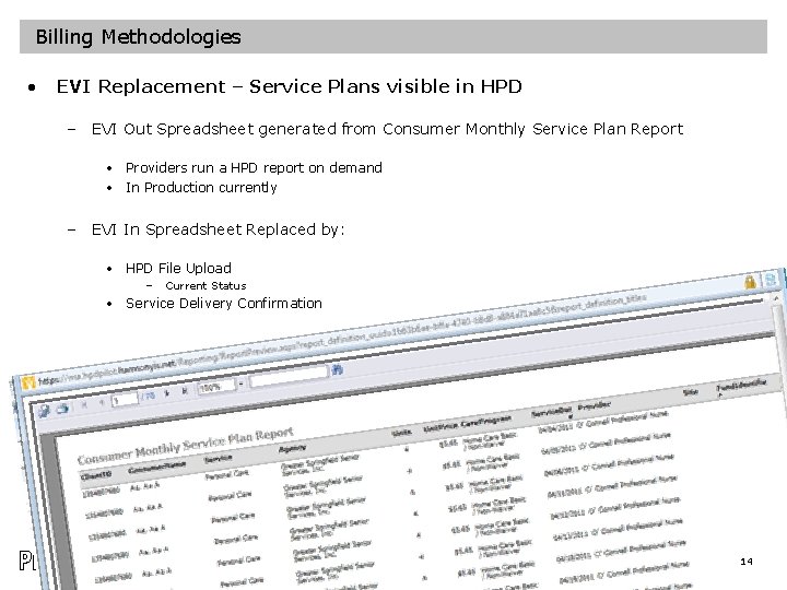 Billing Methodologies • EVI Replacement – Service Plans visible in HPD – EVI Out