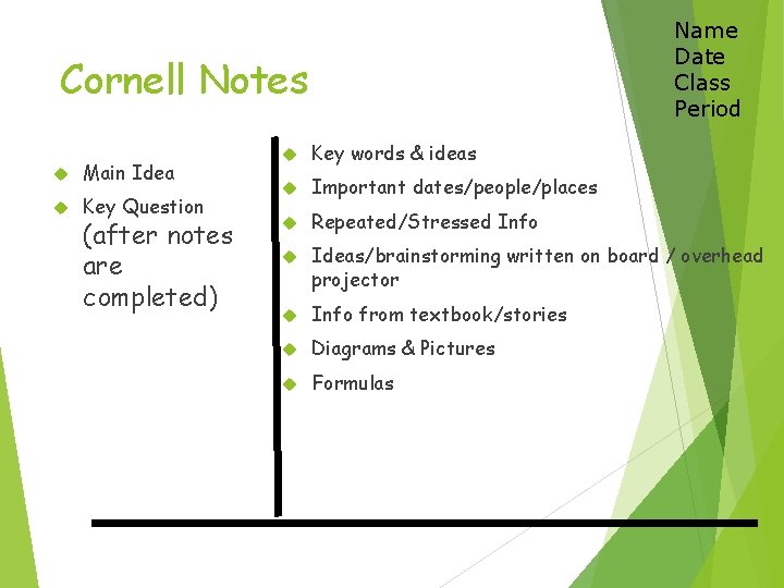 Name Date Class Period Cornell Notes Main Idea Key Question (after notes are completed)