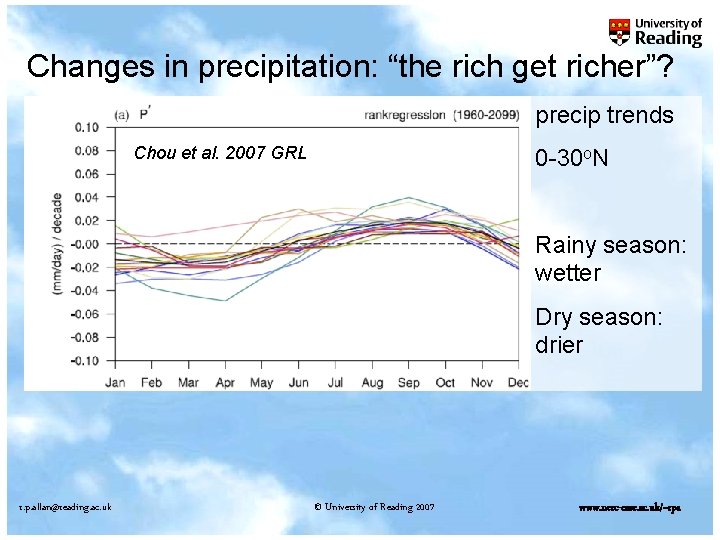 Changes in precipitation: “the rich get richer”? precip trends Chou et al. 2007 GRL