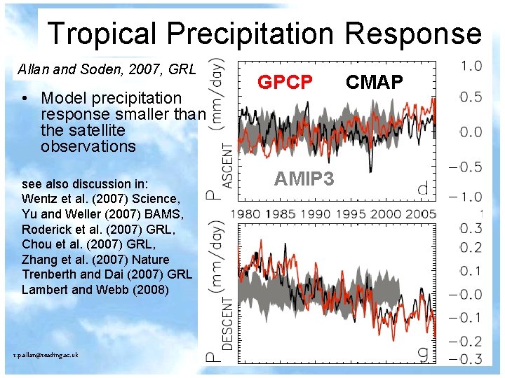 Tropical Precipitation Response Allan and Soden, 2007, GRL • Model precipitation response smaller than