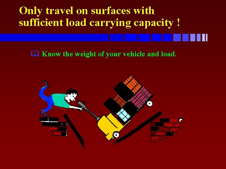 Only travel on surfaces with sufficient load carrying capacity ! & Know the weight