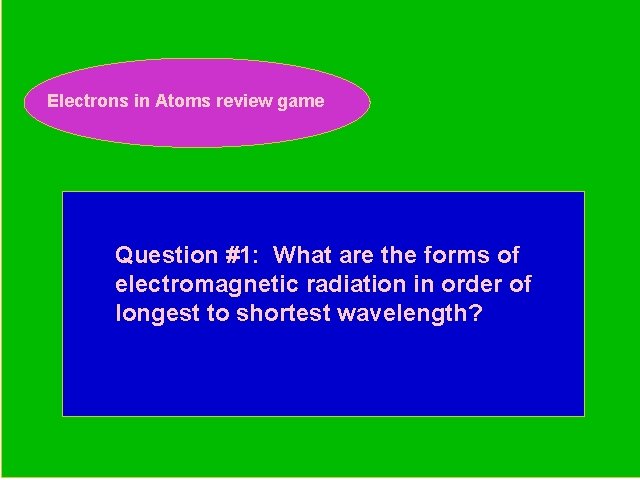 Electrons in Atoms review game Periodic Trends Review Game Question #1: What are the
