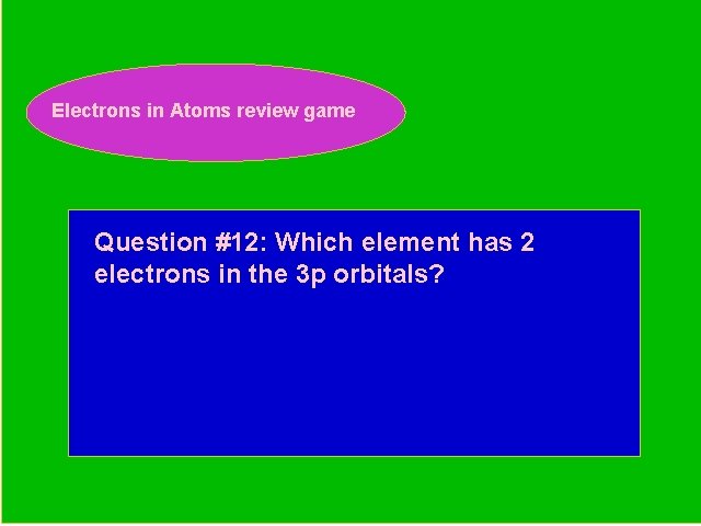 Electrons in Atoms review game Periodic Trends Review Game Question #12: Which element has
