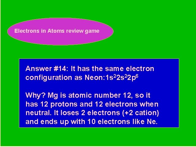 Electrons in Atoms review game Periodic Trends Review Game Answer #14: It has the