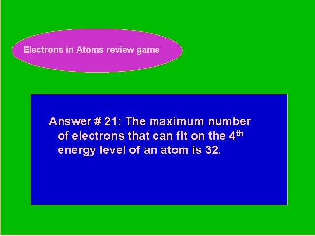 Electrons in Atoms review game Periodic Trends Review Game Answer # 21: The maximum