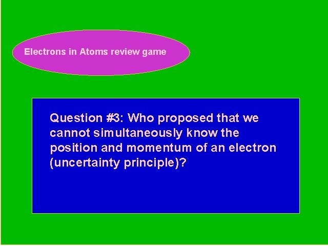 Electrons in Atoms review game Periodic Trends Review Game Question #3: Who proposed that