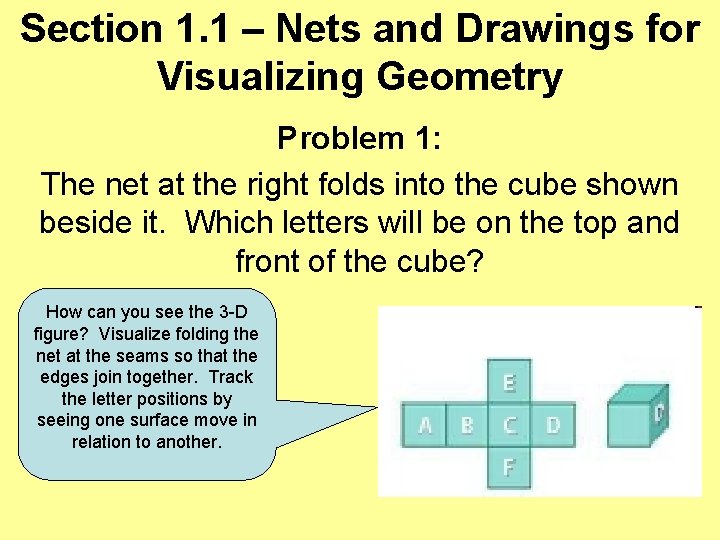 Section 1. 1 – Nets and Drawings for Visualizing Geometry Problem 1: The net